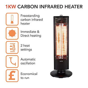 Warmlite 1KW Carbon Heater with Oscillation - Black | Kaleidoscope