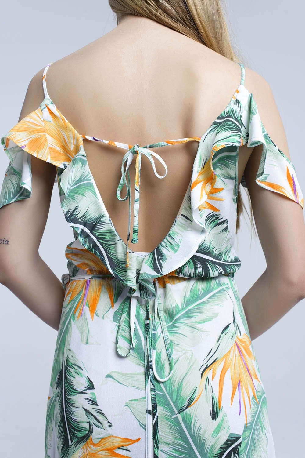 White Midi Dress in Tropical Leaves