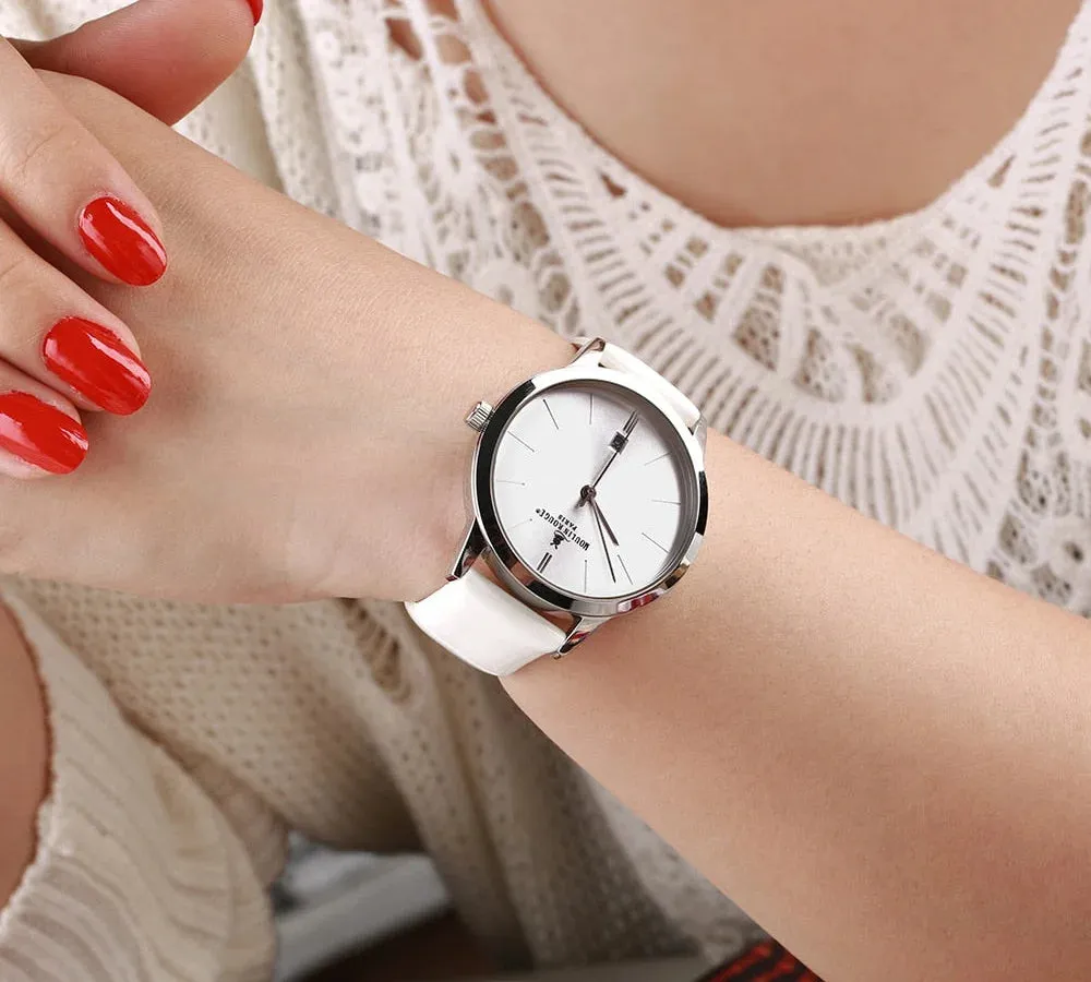 Women's Casual Waterproof Calendar Window Leather Strap Wristwatch