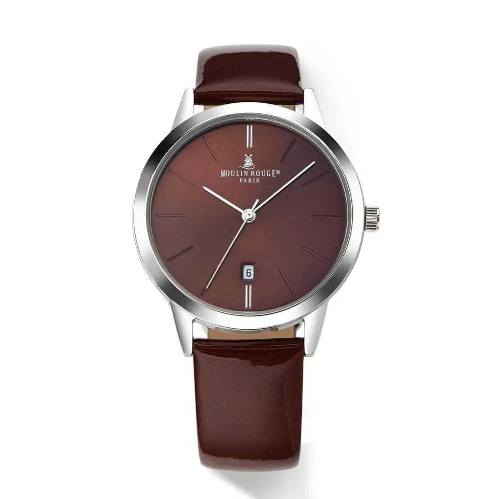 Women's Casual Waterproof Calendar Window Leather Strap Wristwatch