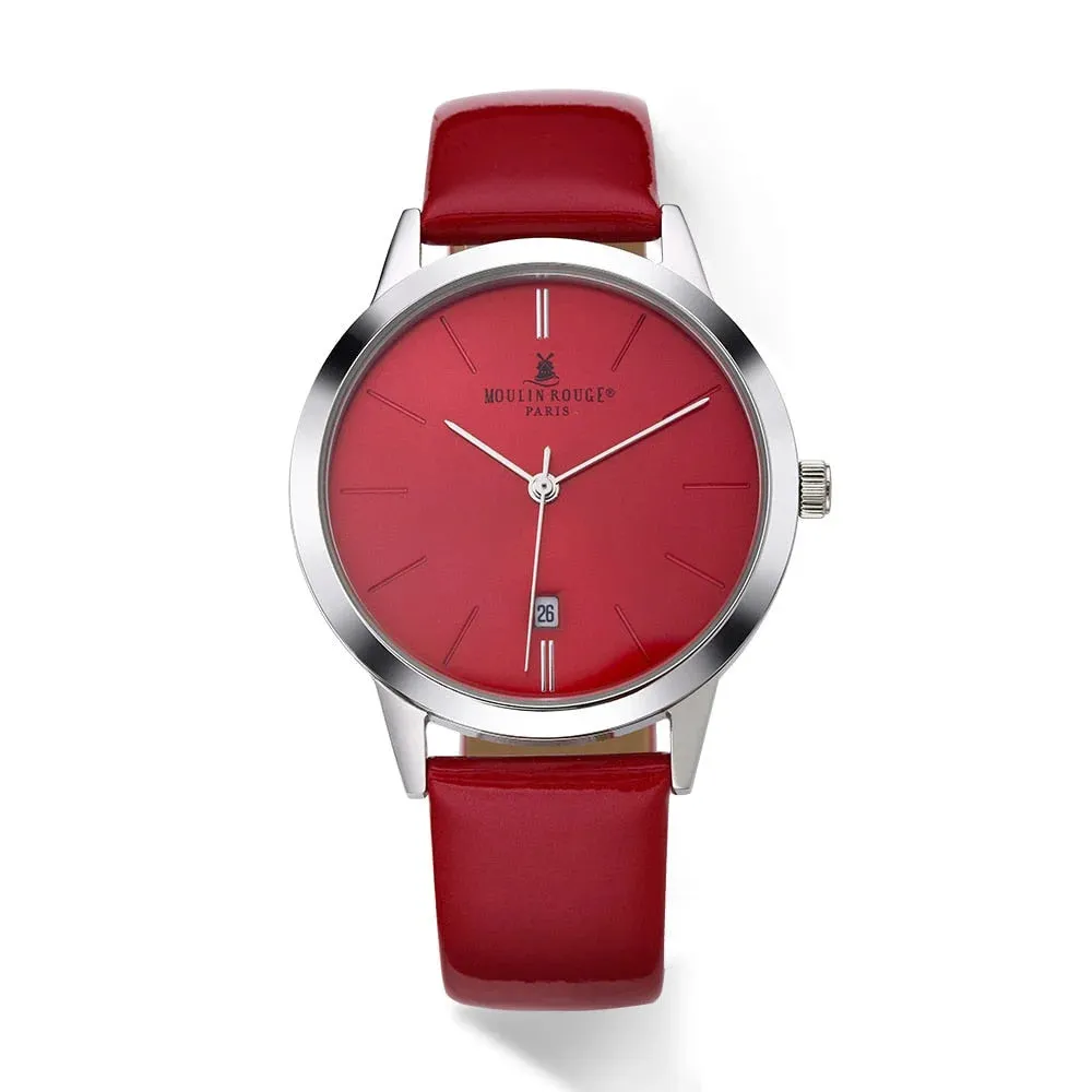 Women's Casual Waterproof Calendar Window Leather Strap Wristwatch