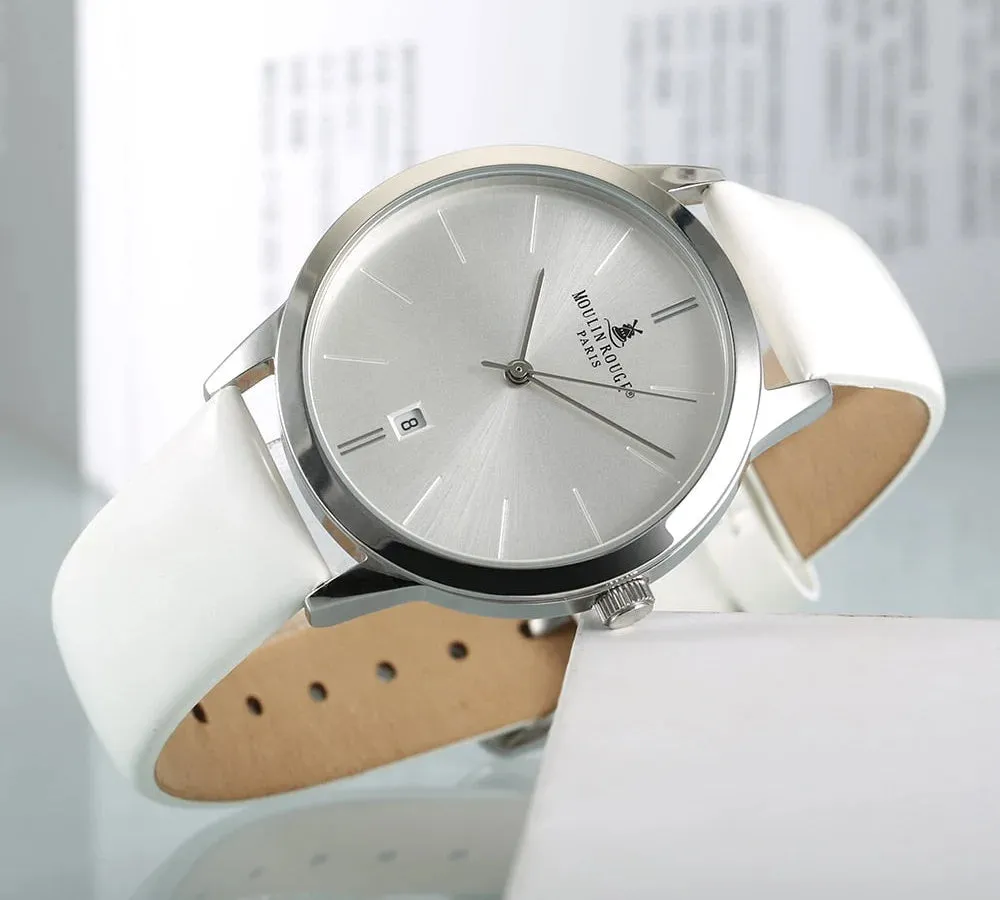 Women's Casual Waterproof Calendar Window Leather Strap Wristwatch